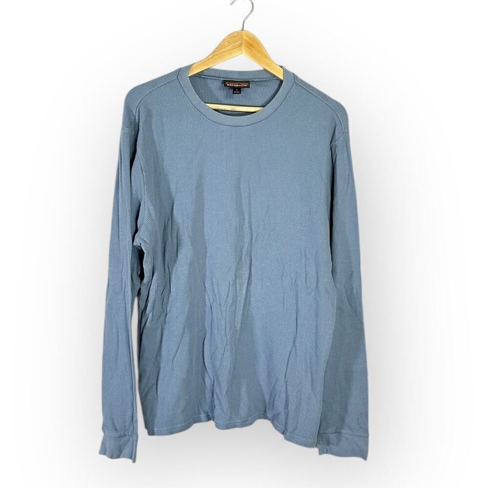 Patagonia Pullover Henley Sweater Men's Large Blue Long Sleeve Ribbed Crewneck